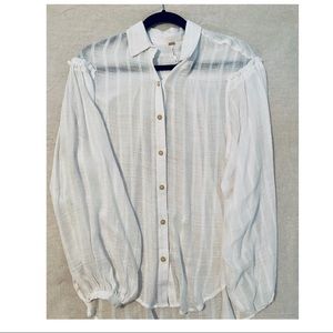 Feee People shear white top with balloon sleeves